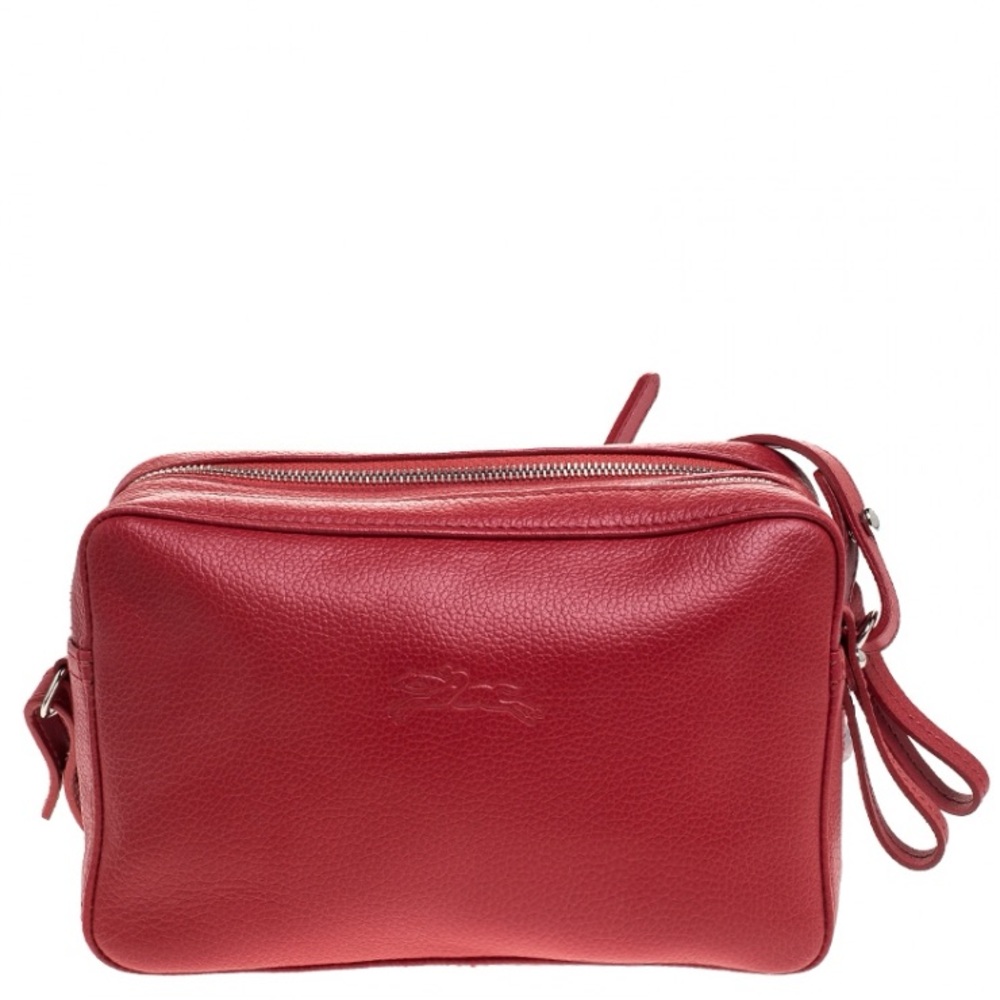 Longchamp Red Leather Le Foulonne Camera Crossbody Bag 10” x 6” - Picture 4 of 12